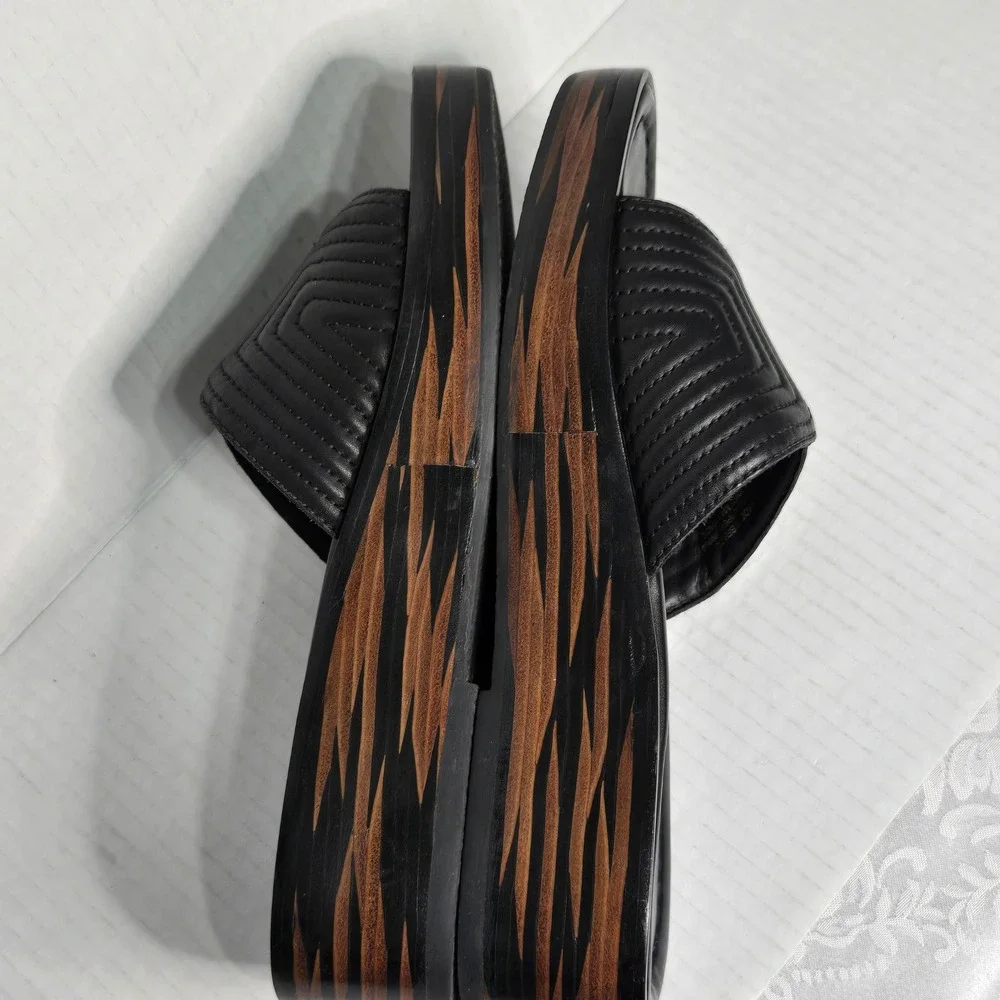 Bernardo FAEDRA Rare Black Quilted Platform Wedge Slide Brazil Sandals 8